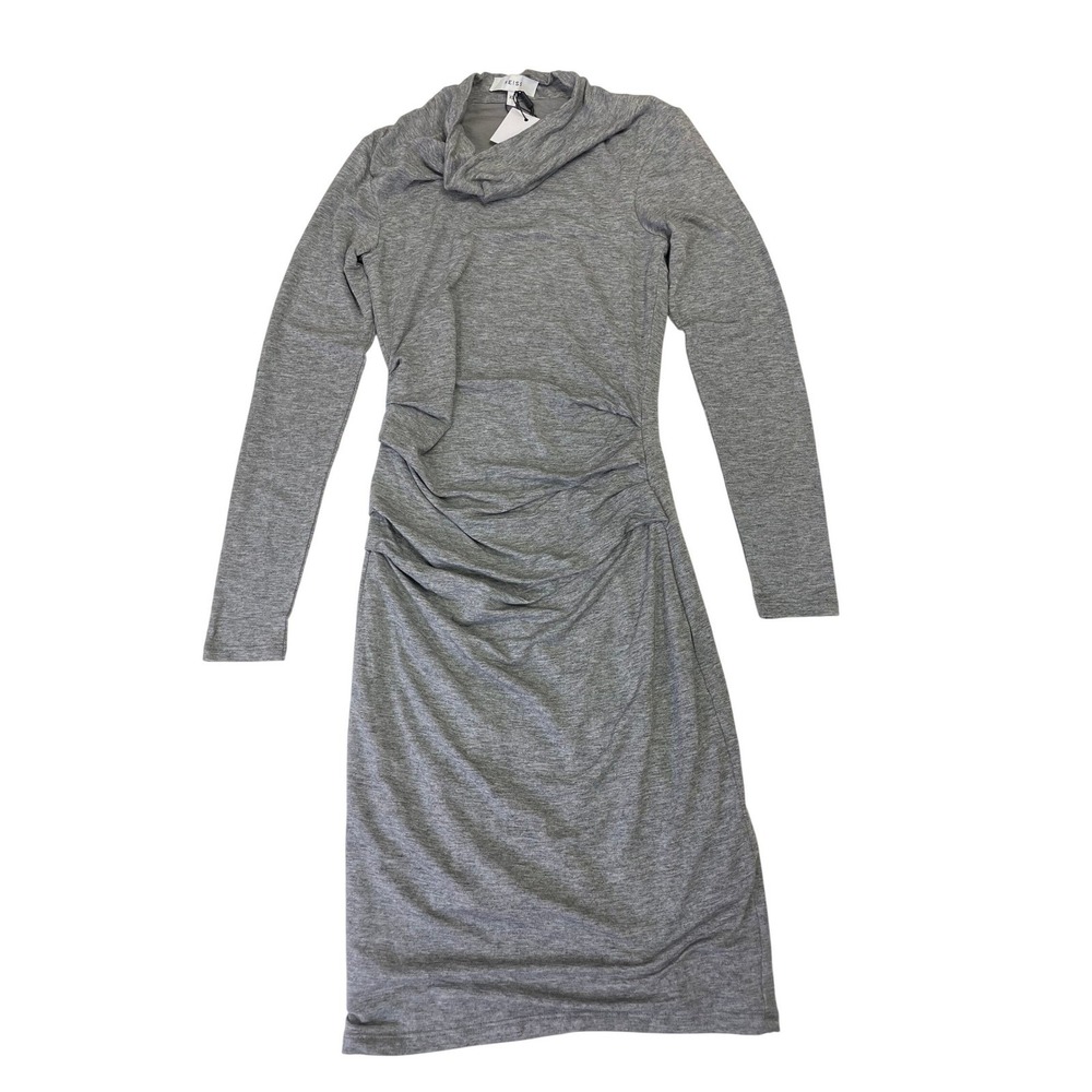 NEW Reiss Sara Ruched Bodycon Dress XS Grey Cowl Neck Wool Blend BusinessCasual - Picture 3 of 16